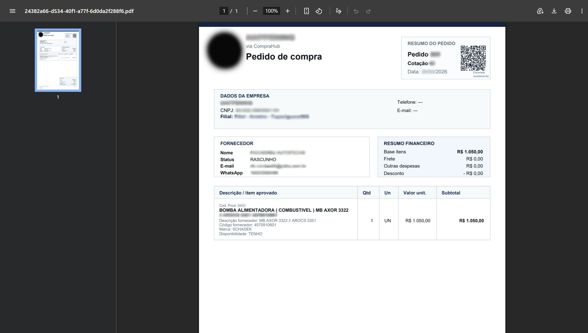 Pedido de compra PDF CompraHub