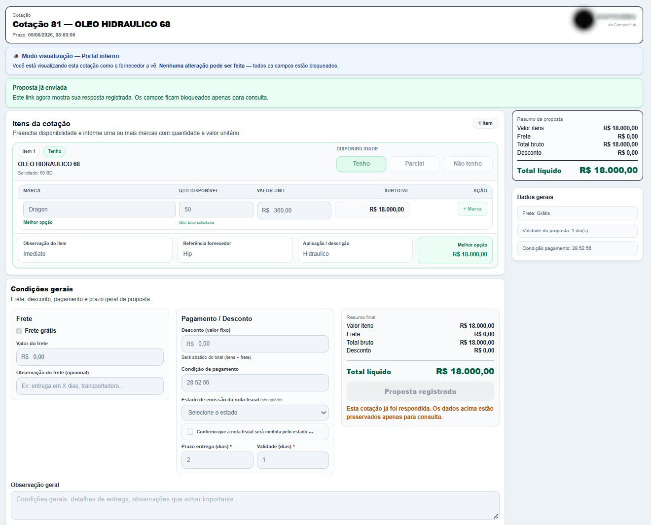 Portal do fornecedor CompraHub